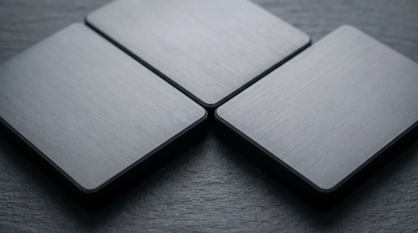A macro photo of three identical dark gray portable hard drives representing digital backup.