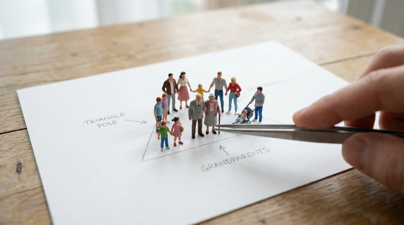 Macro photo of miniature figurines arranged on paper to plan a group photo composition.