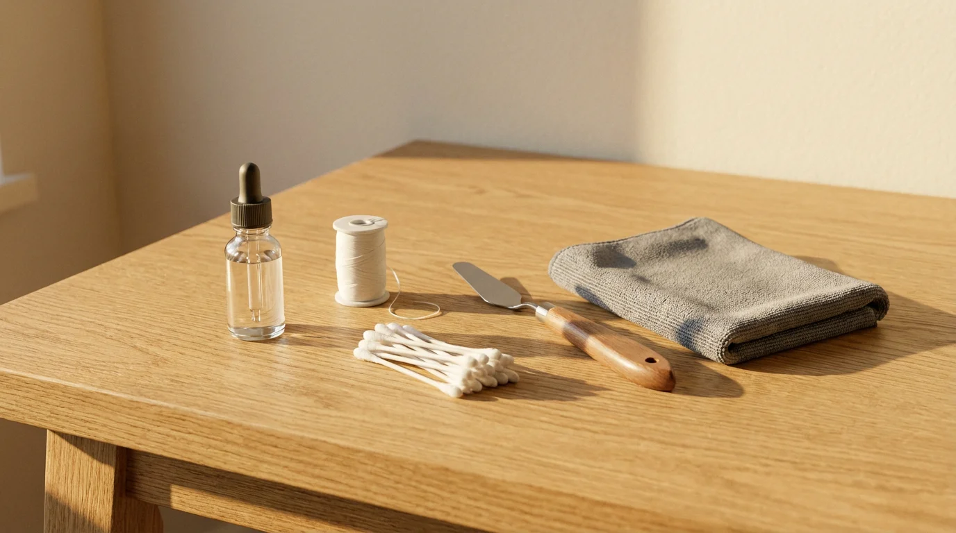 Tools for safely removing old photos from albums arranged neatly on a sunlit desk.