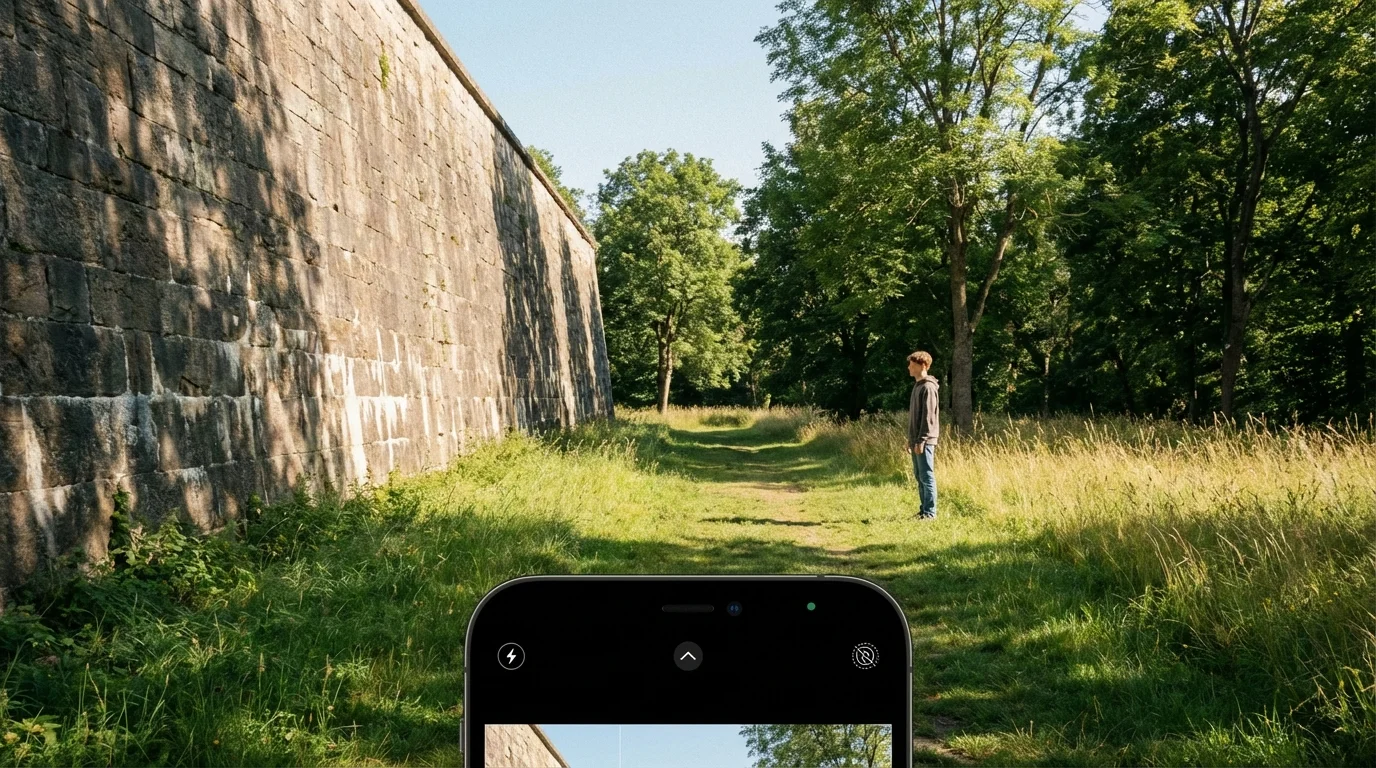 A boy standing away from a wall to help the iPhone create a better portrait effect.