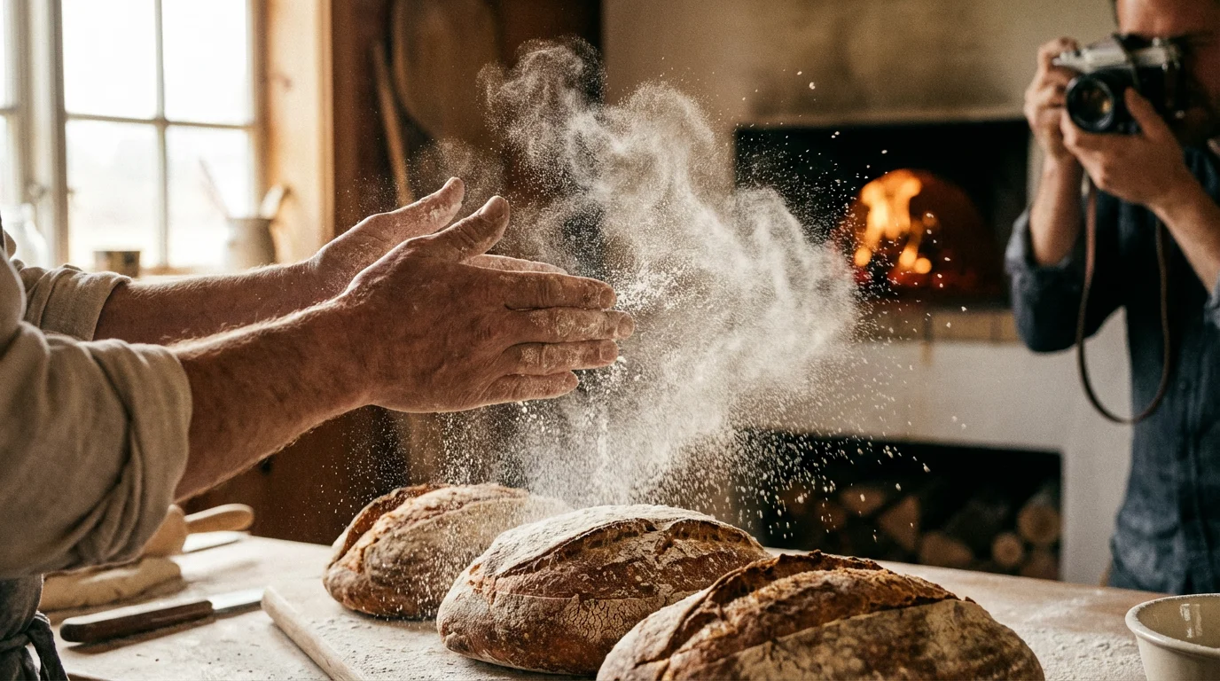 A close-up photograph of an artisanal baker at work, representing a specific photography niche.