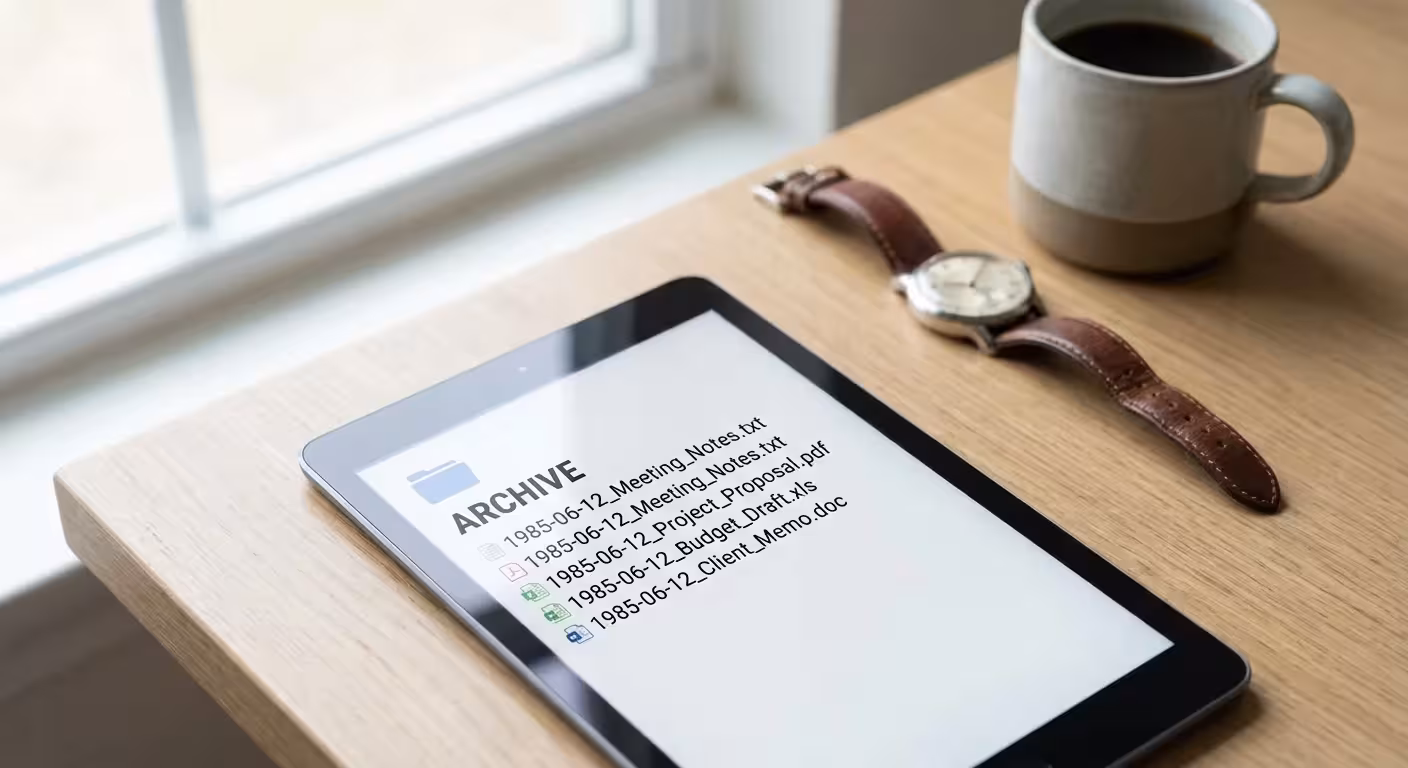 A computer screen displaying a list of files named using the ISO date standard for chronological sorting.