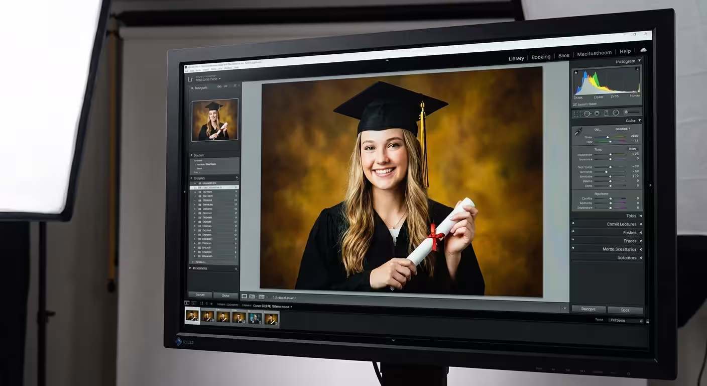 A computer screen showing a high-resolution photo being edited for print.