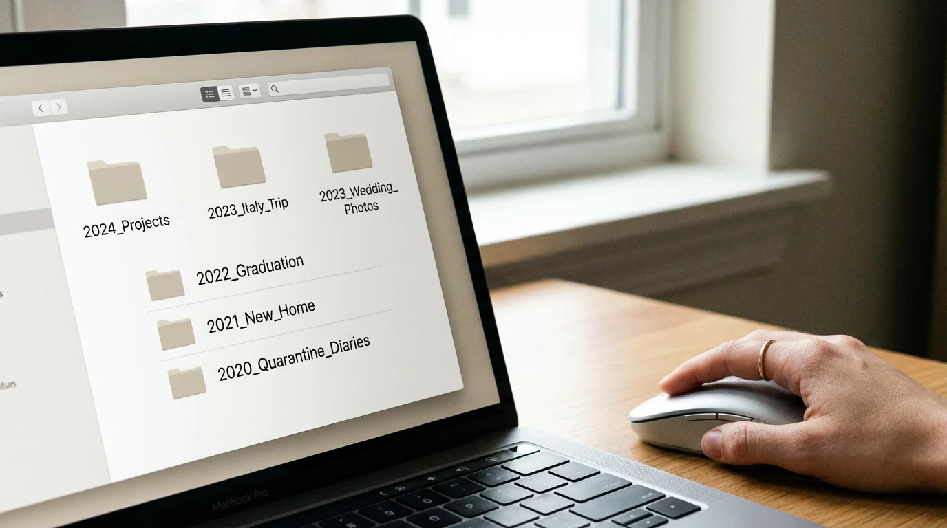 A computer screen showing a neat folder structure for photo organization.