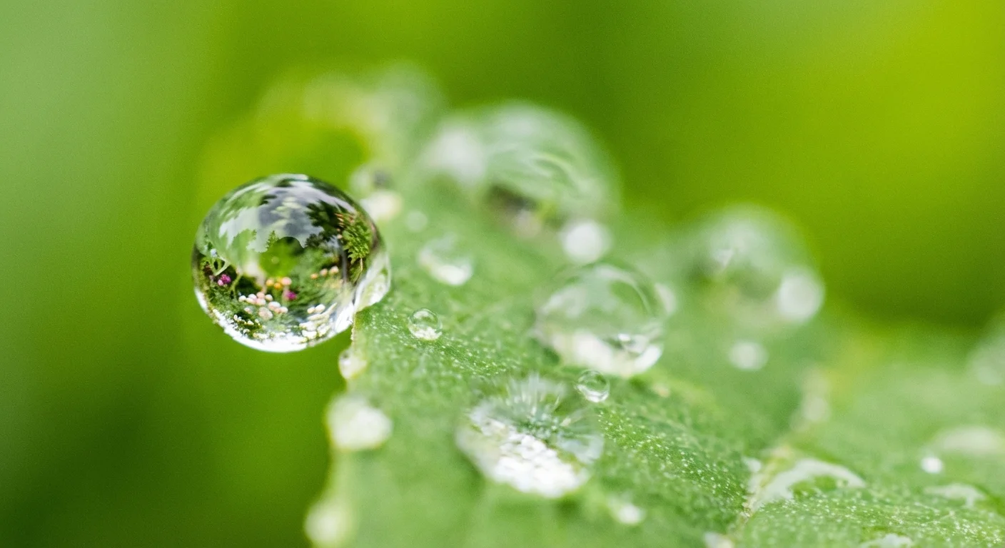 A macro shot of a leaf with dew drops, demonstrating artistic composition.