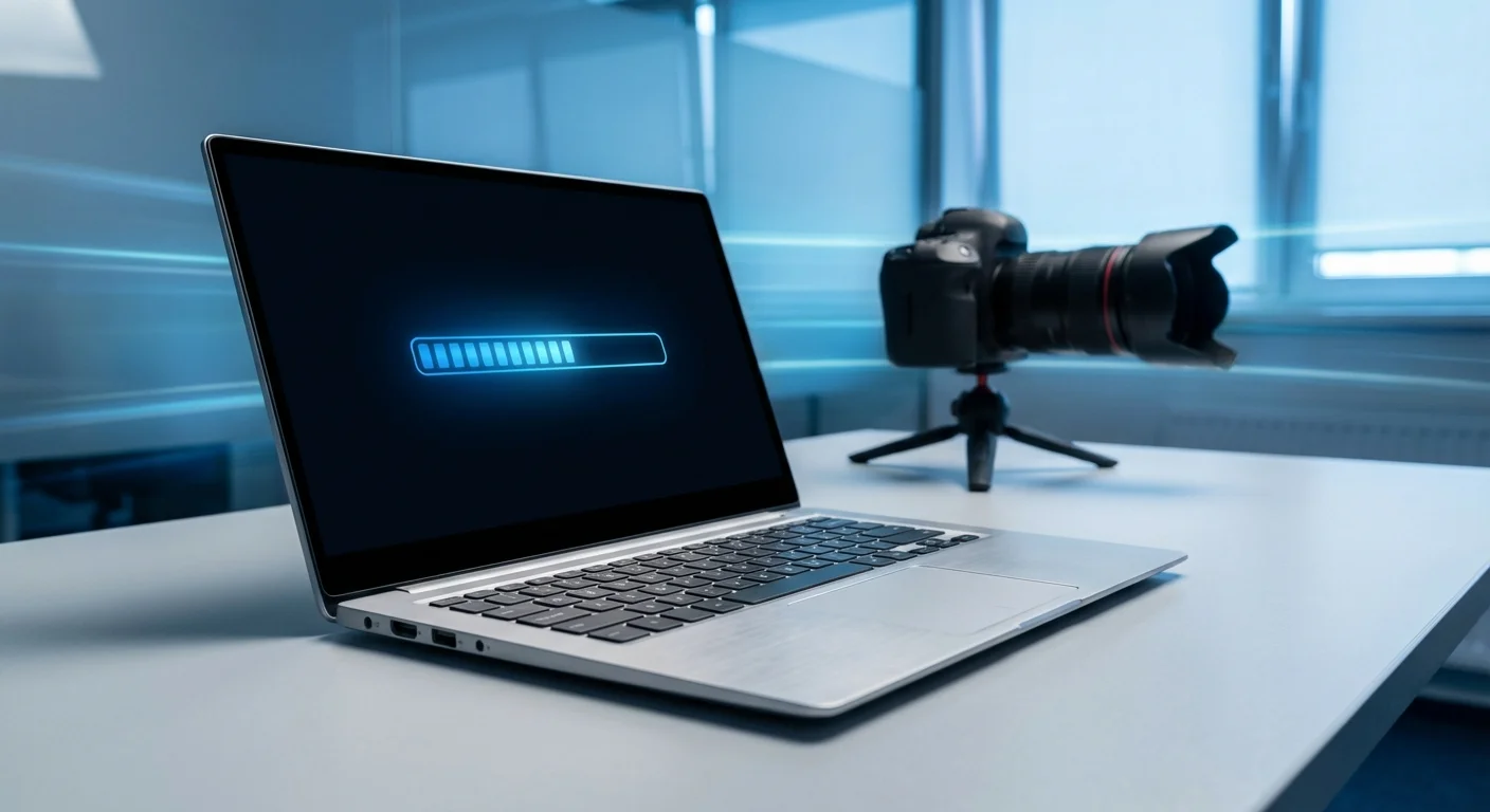 A modern laptop on a desk representing high-performance hardware and processing speed.