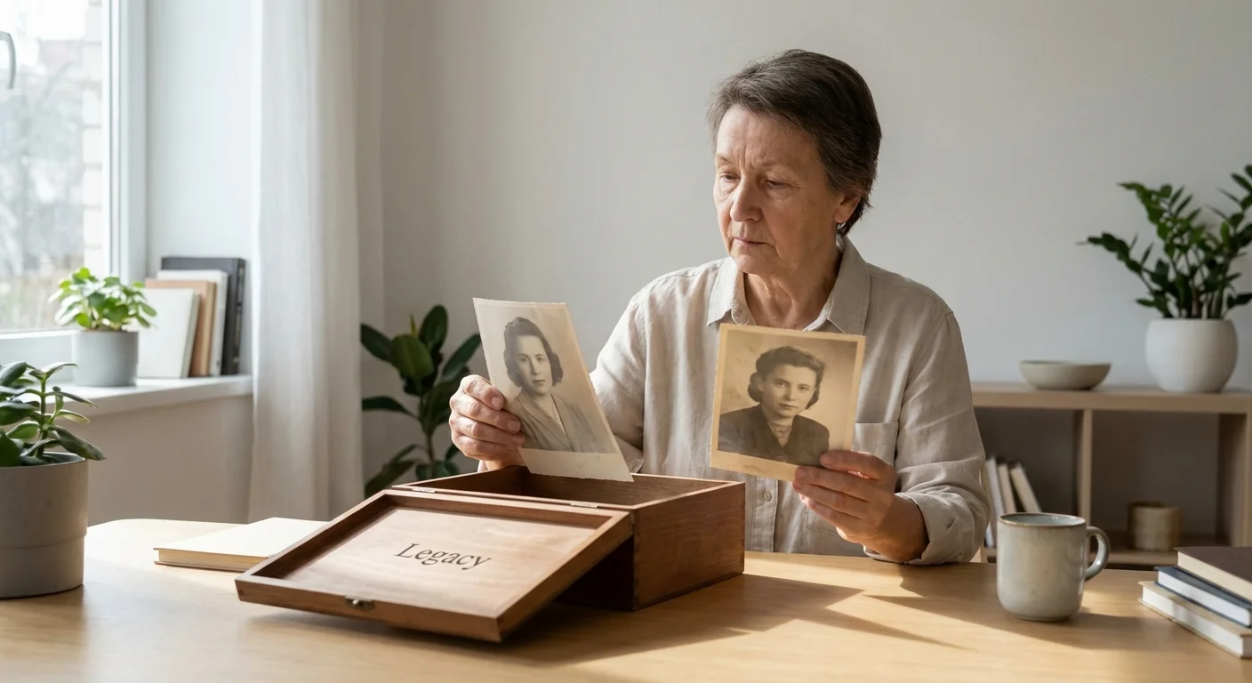 A person comparing two old photos to decide which one to keep for the family archive.