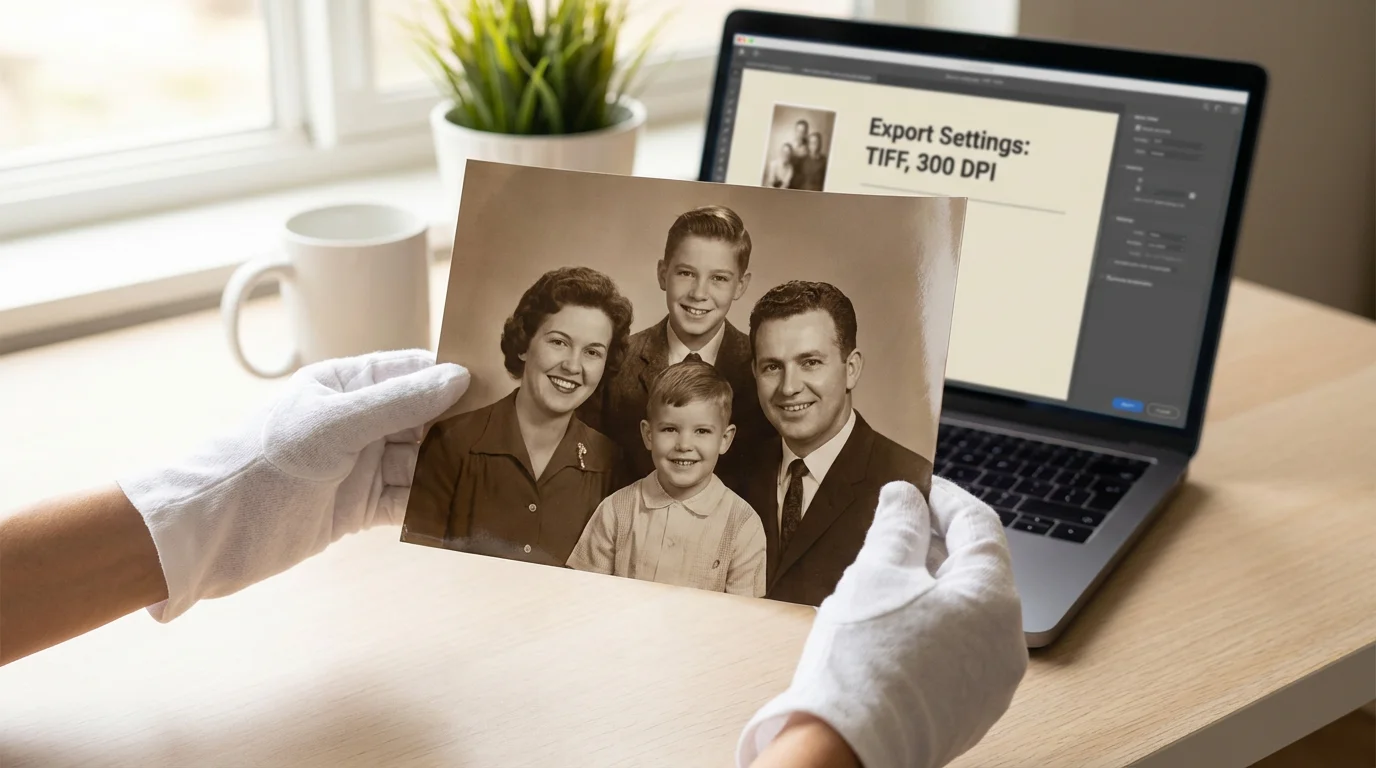 A person in archival gloves holding a beautifully restored and printed photograph.