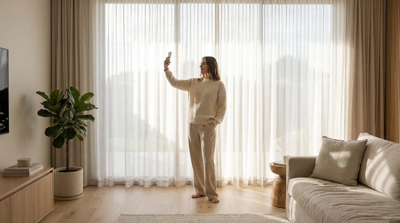 A photographer utilizing soft window light to take a high-quality smartphone portrait.