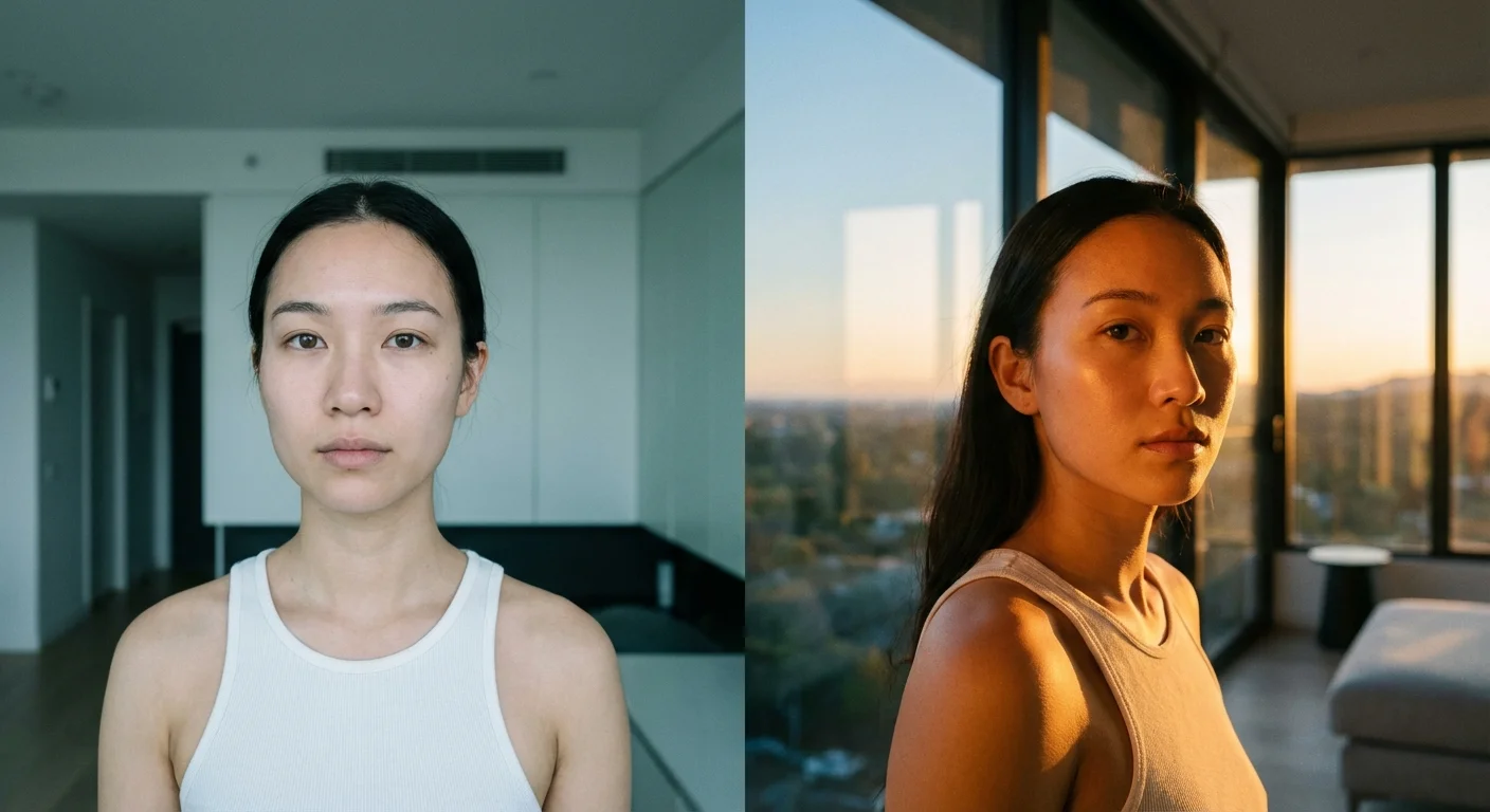 A side-by-side comparison of a portrait showing the importance of matching subject lighting to a new sky.