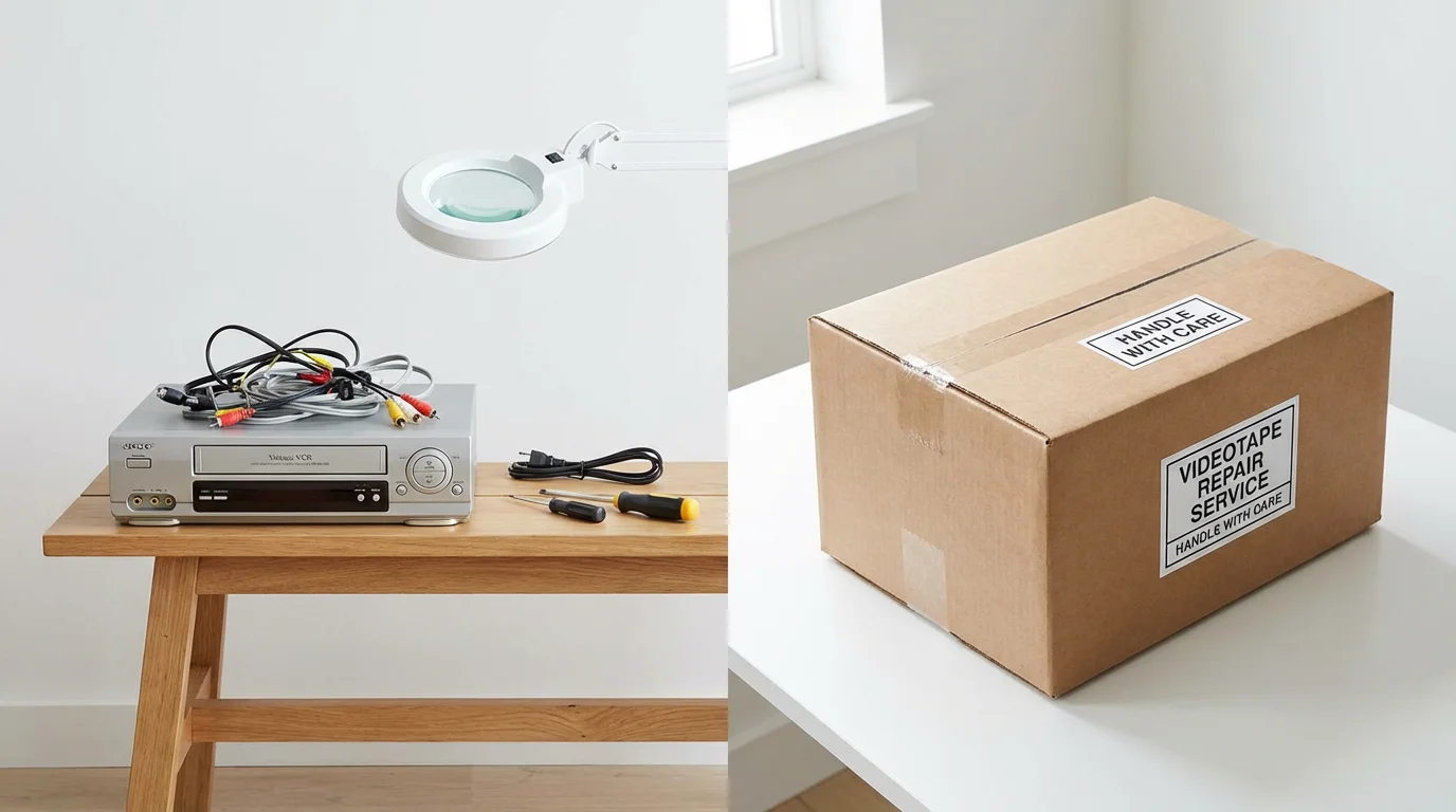 A split image showing a home DIY setup on one side and a professional shipping box on the other.