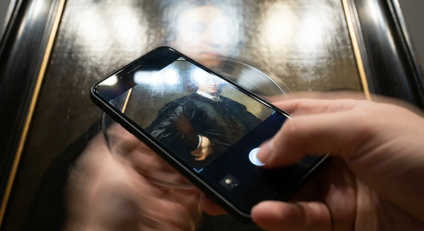 Detailed shot of a phone scanning a glossy photo, highlighting the removal of light reflections.