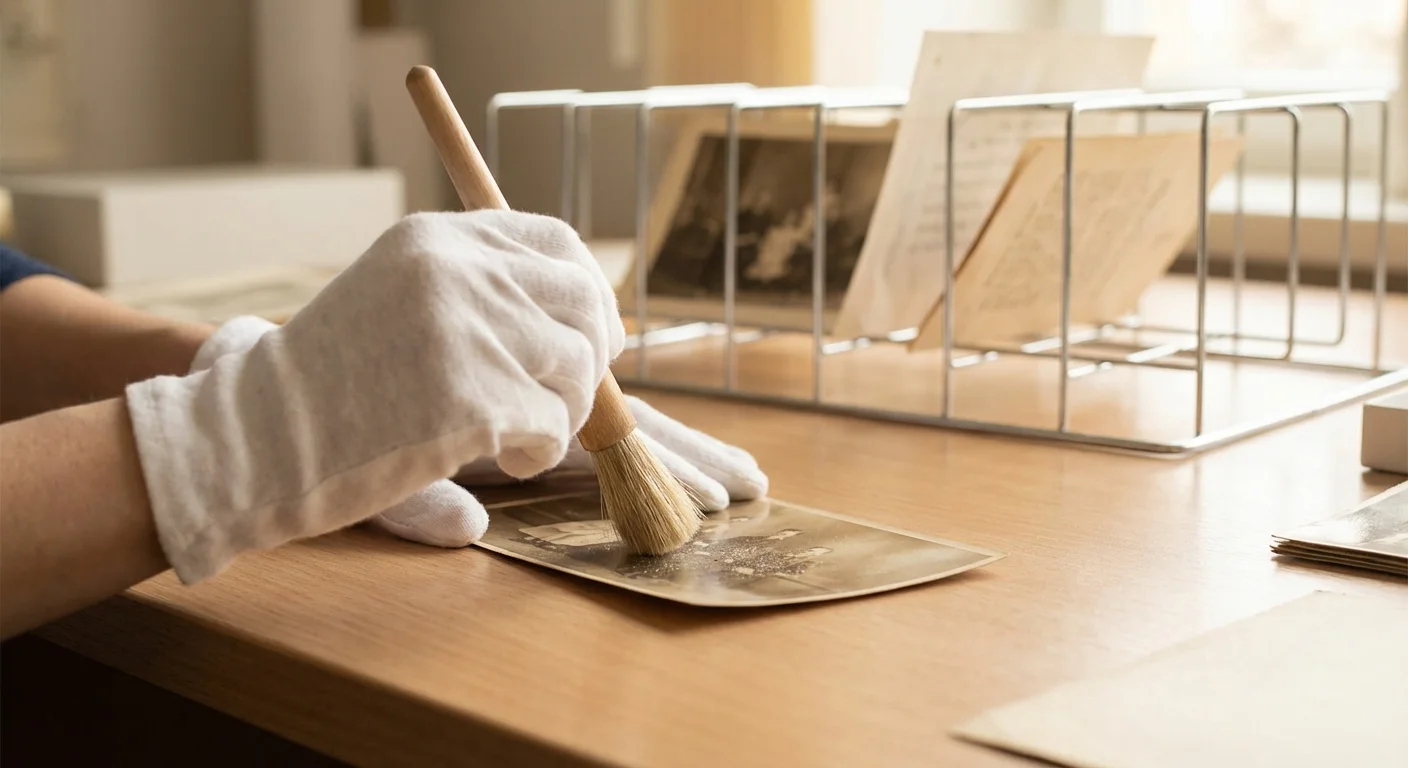 Hands carefully cleaning and preparing a photograph for salvage.