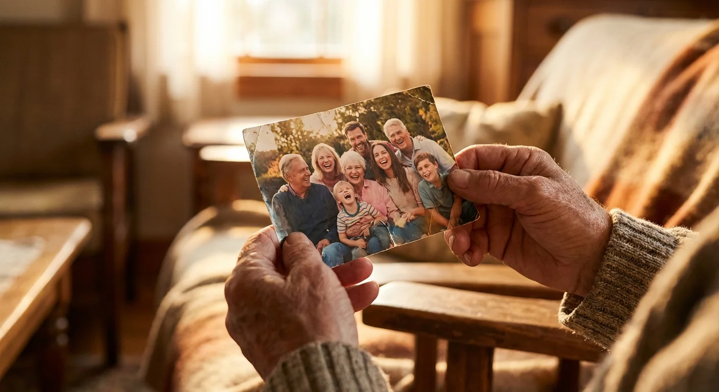 Hands holding a high-quality, sentimental family photograph.