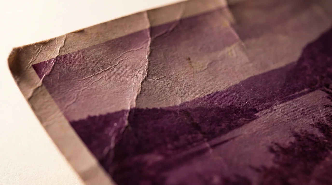 Macro view of a faded vintage photograph showing color degradation and paper texture.