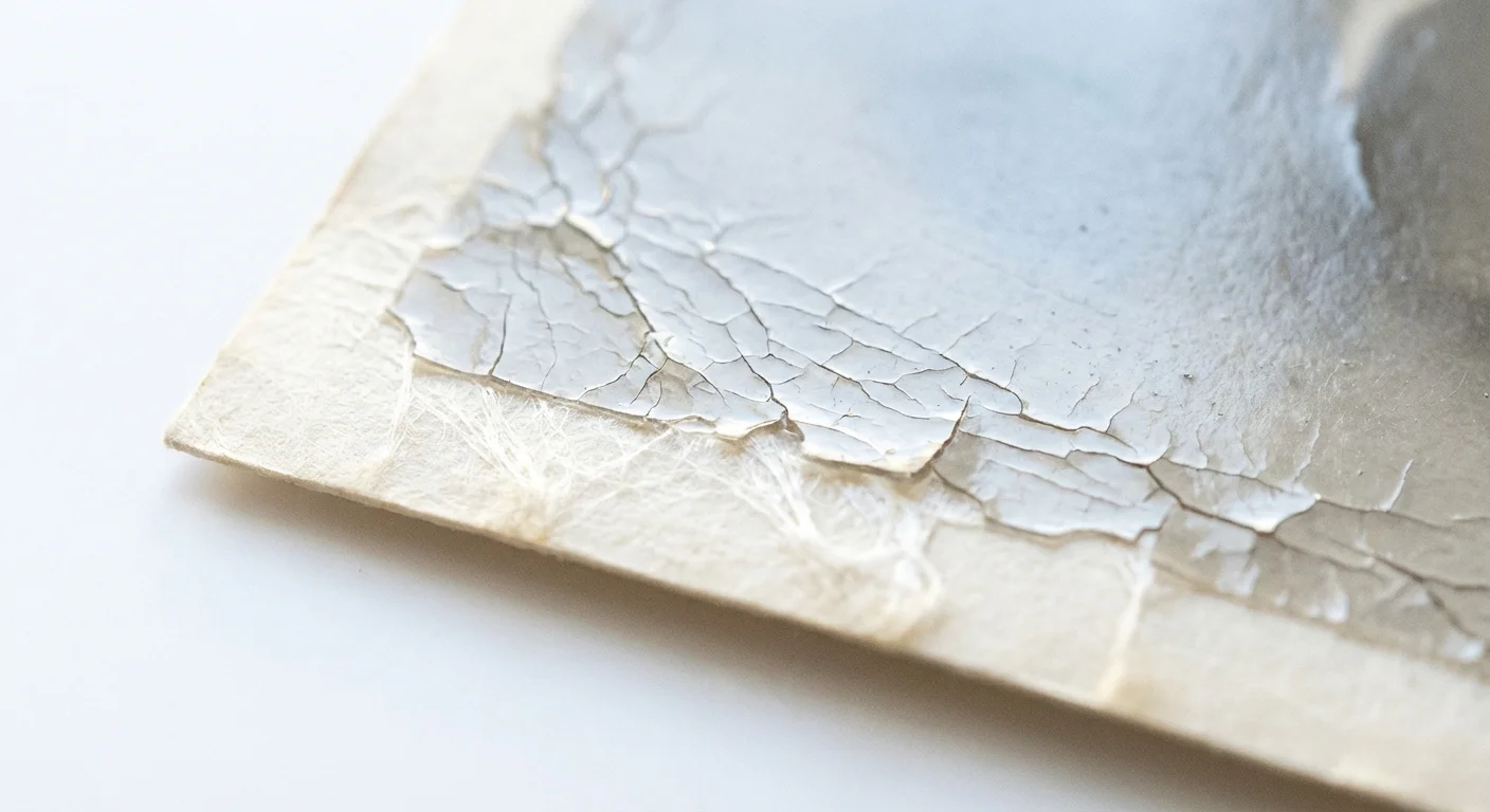 Macro view of a photograph's paper texture and gelatin layer.