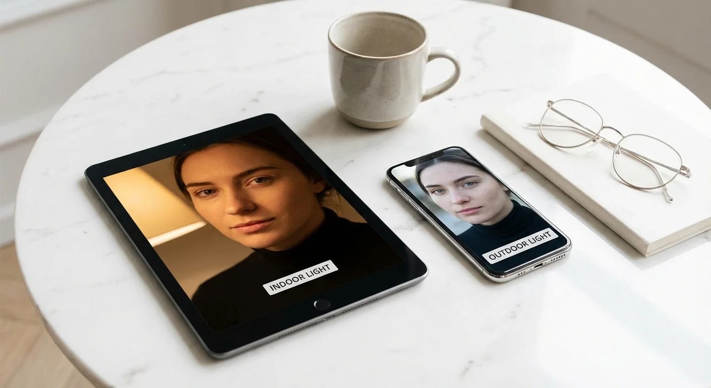 Two devices side-by-side comparing facial recognition accuracy on the same subject.